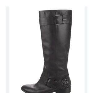 BRIAN ATWOOD Leather Embellished Crystal Riding Boots Black Knee High Women’s 10